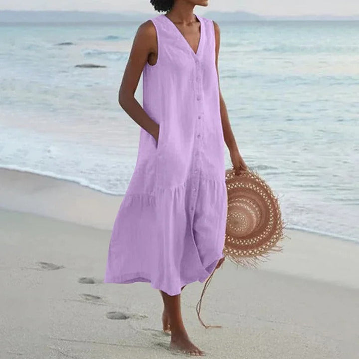 Tammy – Sleeveless Buttoned Beach Dress