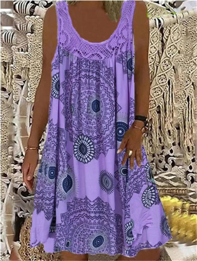 Kathy – Sleeveless Boho Print Dress